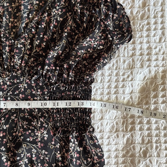 Max studio Floral Midi Dress Black Pink White Flutter Sleeve V-Neck Sz M - Picture 14 of 14